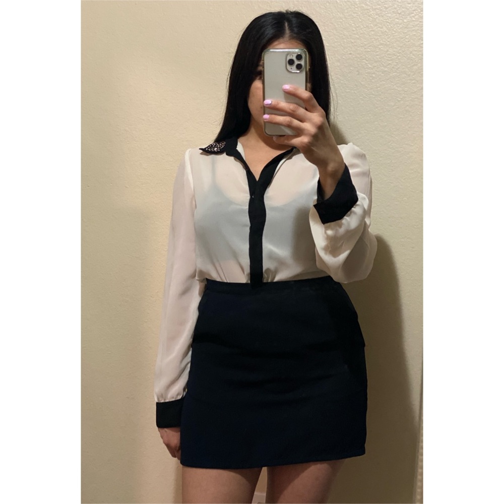 Sheer collar button down blouse